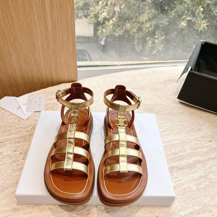 LYMPIA GLADIATOR SANDAL IN GOLD METALLIC CALFSKIN