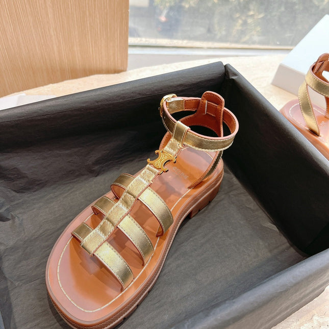 LYMPIA GLADIATOR SANDAL IN GOLD METALLIC CALFSKIN