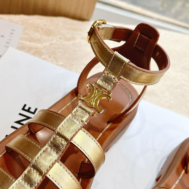 LYMPIA GLADIATOR SANDAL IN GOLD METALLIC CALFSKIN