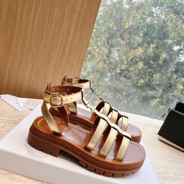 LYMPIA GLADIATOR SANDAL IN GOLD METALLIC CALFSKIN