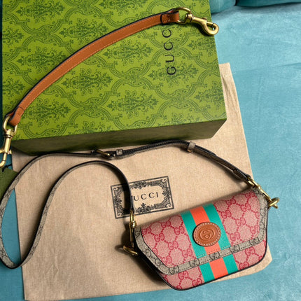 GG MINI 13 HANDBAG IN LIGHT PINK AND BEIGE CANVAS