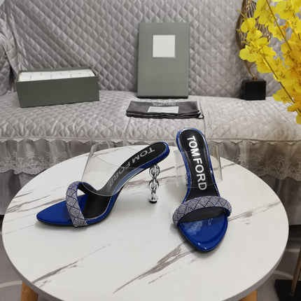 CRYSTAL HIGH HEEL MULE 10 CM IN NAVY BLUE LAMBSKIN