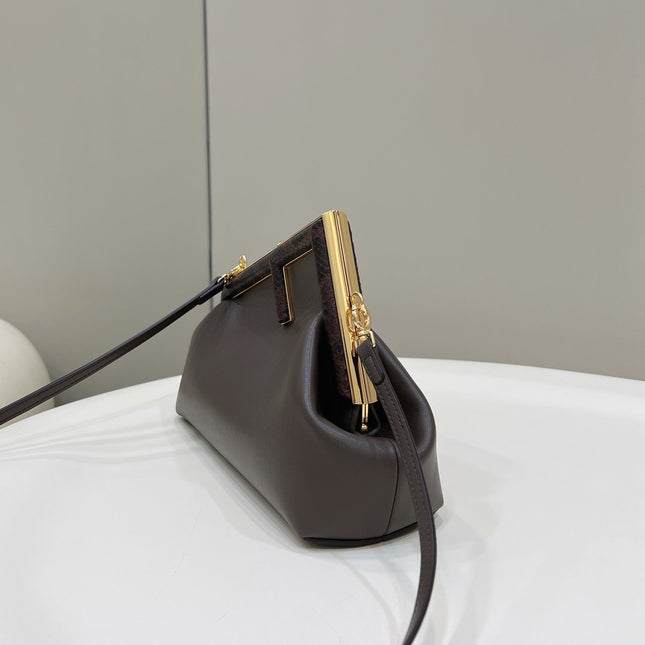FENDI FIRST MEDIUM 26 BAG IN CHOCOLATE BROWN CALFSKIN WITH GOLD HARDWARE