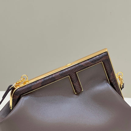 FENDI FIRST MEDIUM 26 BAG IN CHOCOLATE BROWN CALFSKIN WITH GOLD HARDWARE
