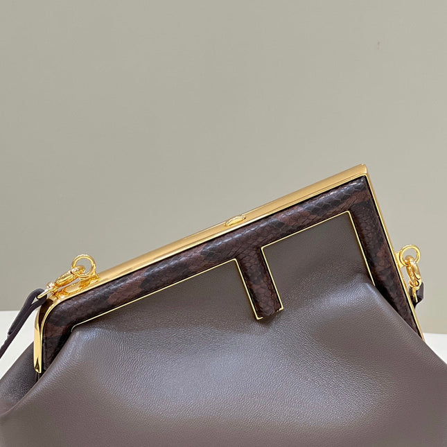 FENDI FIRST MEDIUM 26 BAG IN CHOCOLATE BROWN CALFSKIN WITH GOLD HARDWARE
