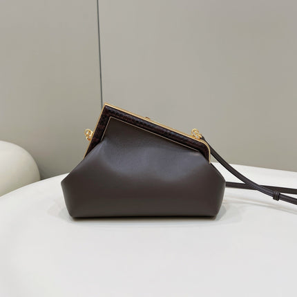 FENDI FIRST MEDIUM 26 BAG IN CHOCOLATE BROWN CALFSKIN WITH GOLD HARDWARE