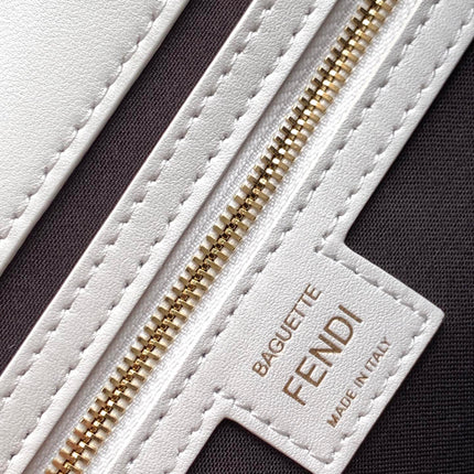 Fend Baguette 27 Bag With FF Motif White Leather Ghw