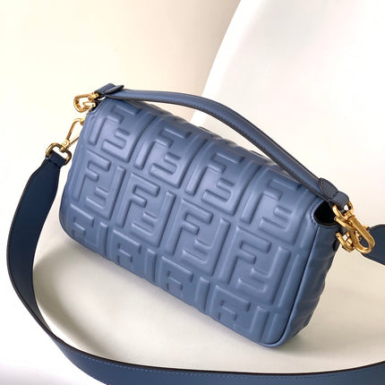 Fend Baguette 27 Bag With FF Motif Blue Leather Ghw