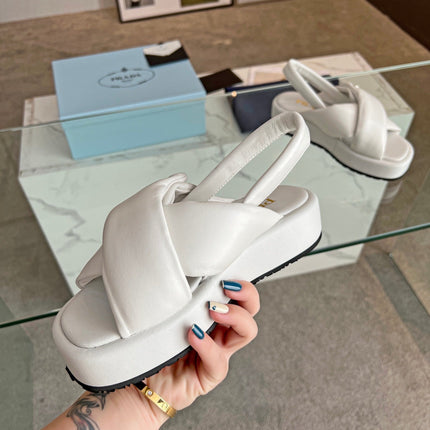 PRA PADDED NAPPA CRISSCROSS SANDALS WHITE LAMBSKIN