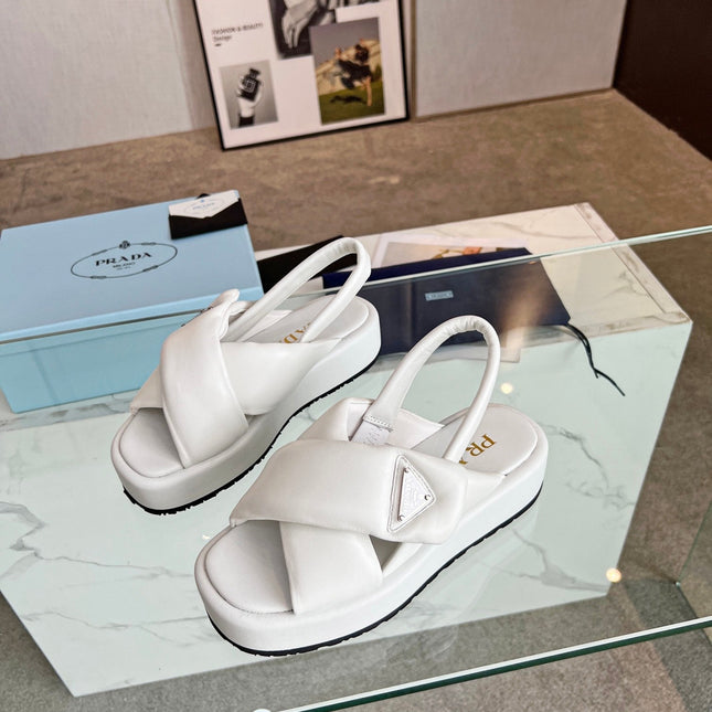 PRA PADDED NAPPA CRISSCROSS SANDALS WHITE LAMBSKIN