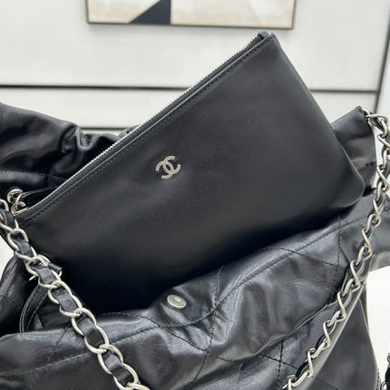 CC MEDIUM 37 HANDBAG IN BLACK CALFSKIN SILVER HARDWARE