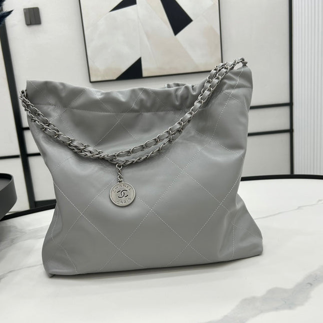 CC LARGE 42 HANDBAG IN GREY CALFSKIN SILVER HARDWARE
