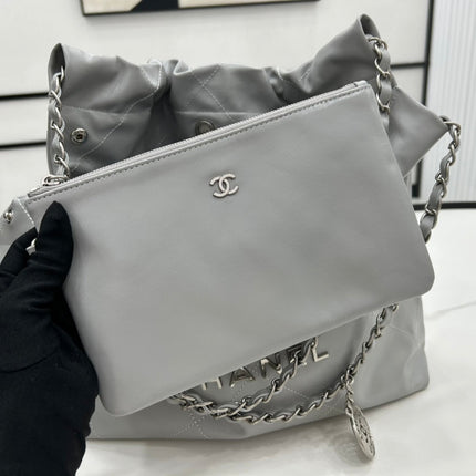 CC MEDIUM 37 HANDBAG IN GREY CALFSKIN SILVER HARDWARE