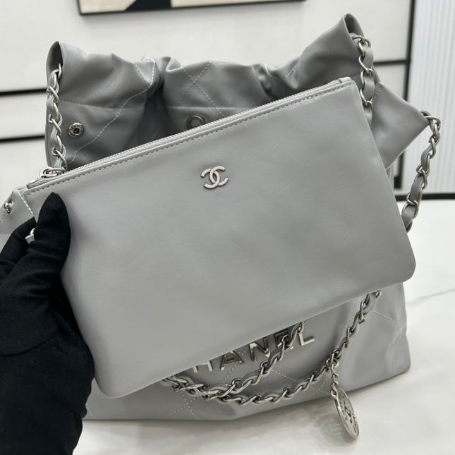 CC MEDIUM 37 HANDBAG IN GREY CALFSKIN SILVER HARDWARE