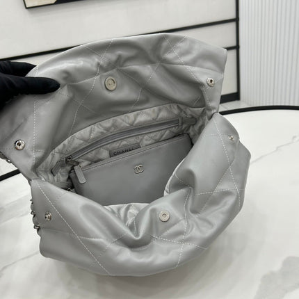 CC MEDIUM 37 HANDBAG IN GREY CALFSKIN SILVER HARDWARE