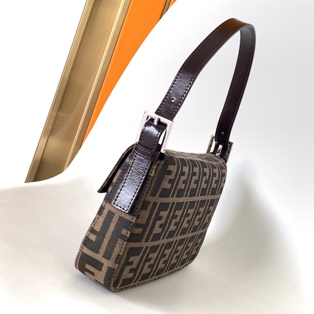 Fend Baguette 27 Shoulder Bag Brown FF Jacquard Fabric Bag Shw