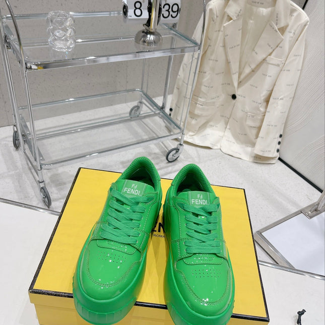 FENDI LOW-TOP TRAINER IN LAWN GREEN CALFSKIN