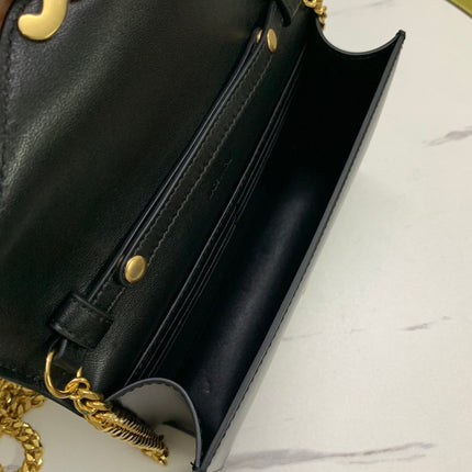 WALLET ON CHAIN MARGO 19 IN BLACK SMOOTH CALFSKIN GOLD HARDWARE