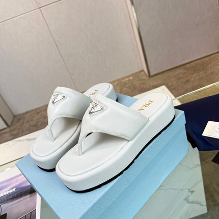 PRA SOFT PADDED NAPPA THONG WEDGE SANDALS WHITE LAMBSKIN