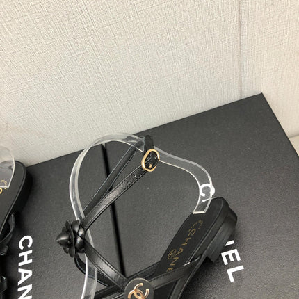 FLORAL FLAT SANDAL IN BLACK LAMBSKIN