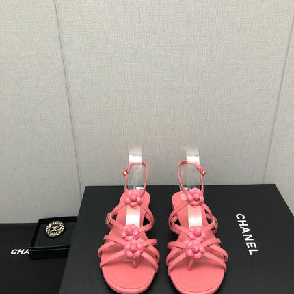 FLORAL FLAT SANDAL IN DARK PINK LAMBSKIN