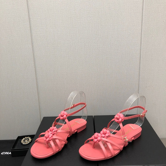 FLORAL FLAT SANDAL IN DARK PINK LAMBSKIN