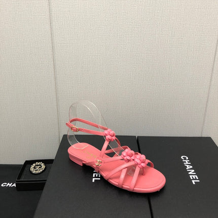 FLORAL FLAT SANDAL IN DARK PINK LAMBSKIN