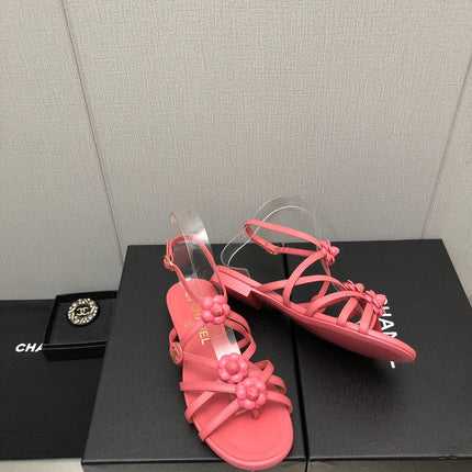 FLORAL FLAT SANDAL IN DARK PINK LAMBSKIN