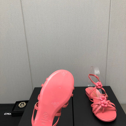 FLORAL FLAT SANDAL IN DARK PINK LAMBSKIN