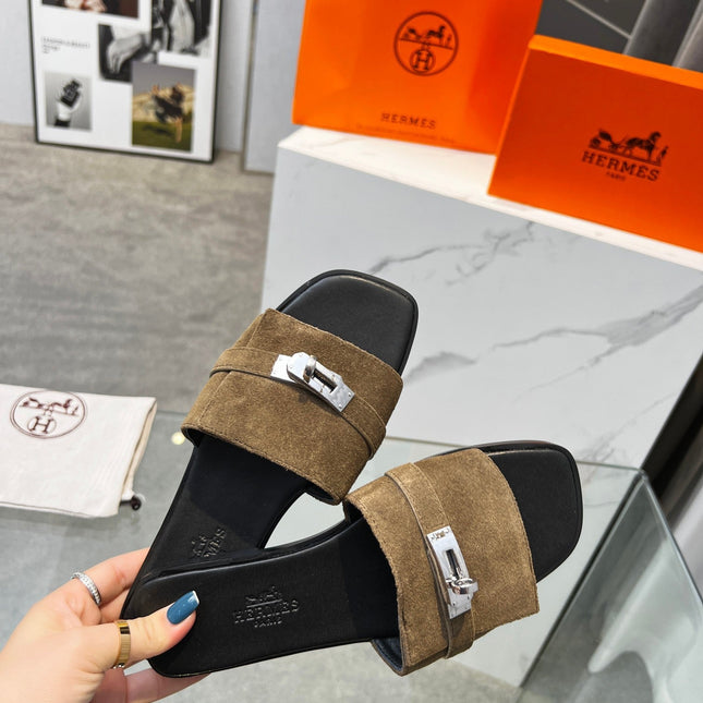 Giulia Sandal Brown Suede Black Calfskin