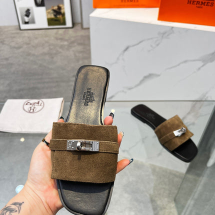 Giulia Sandal Brown Suede Black Calfskin