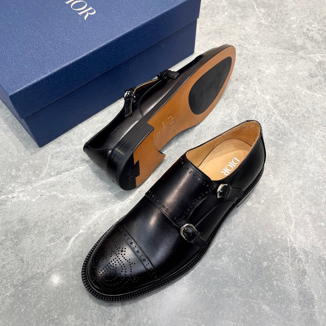CD PATTERNED DOUBLE MONKSTRAP LOAFER BLACK CALFSKIN