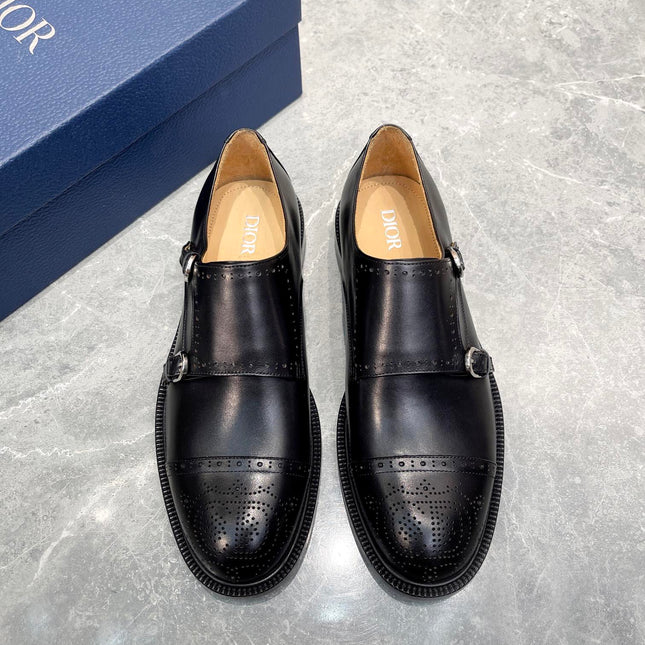CD PATTERNED DOUBLE MONKSTRAP LOAFER BLACK CALFSKIN