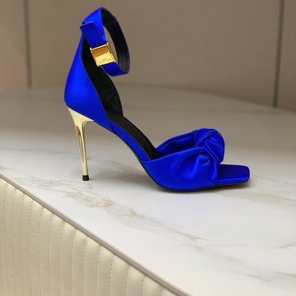 BALMAIN 25S KNOTTED HIGH HEELS 95MM IN DARK BLUE SATIN