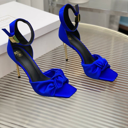 BALMAIN 25S KNOTTED HIGH HEELS 95MM IN DARK BLUE SATIN