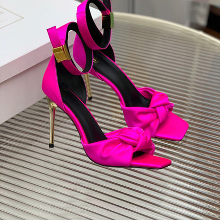 BALMAIN 25S KNOTTED HIGH HEELS 95MM IN NEON PINK SATIN