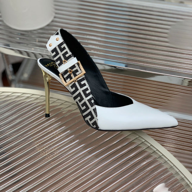 BALMAIN 25S SLINGBACK SHOES 95MM IN WHITE CALFSKIN