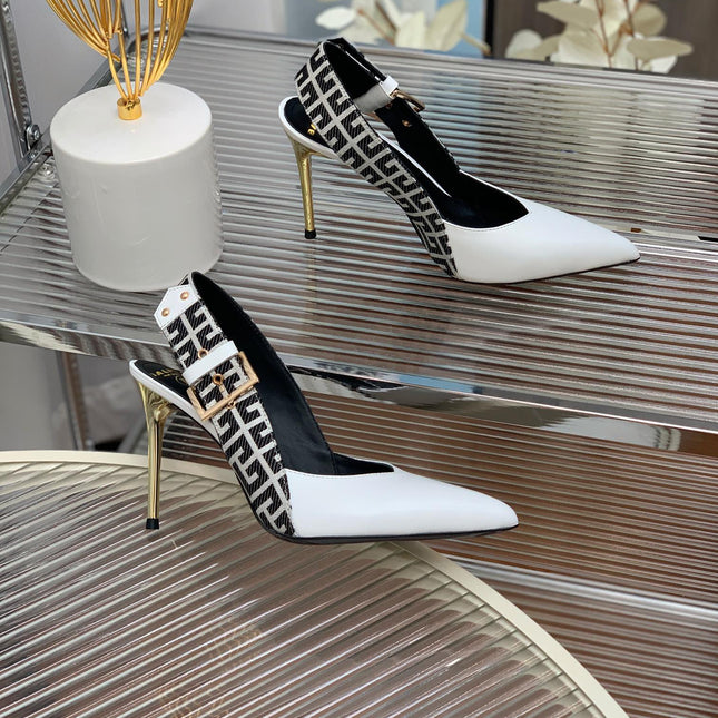 BALMAIN 25S SLINGBACK SHOES 95MM IN WHITE CALFSKIN