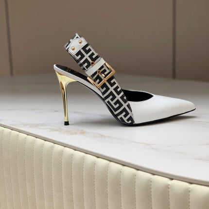 BALMAIN 25S SLINGBACK SHOES 95MM IN WHITE CALFSKIN