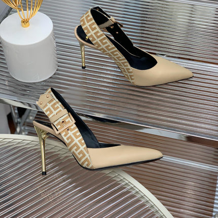 BALMAIN 25S SLINGBACK SHOES 95MM IN LIGHT BROWN CALFSKIN