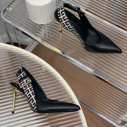 BALMAIN 25S SLINGBACK SHOES 95MM IN BLACK CALFSKIN