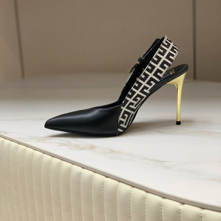 BALMAIN 25S SLINGBACK SHOES 95MM IN BLACK CALFSKIN