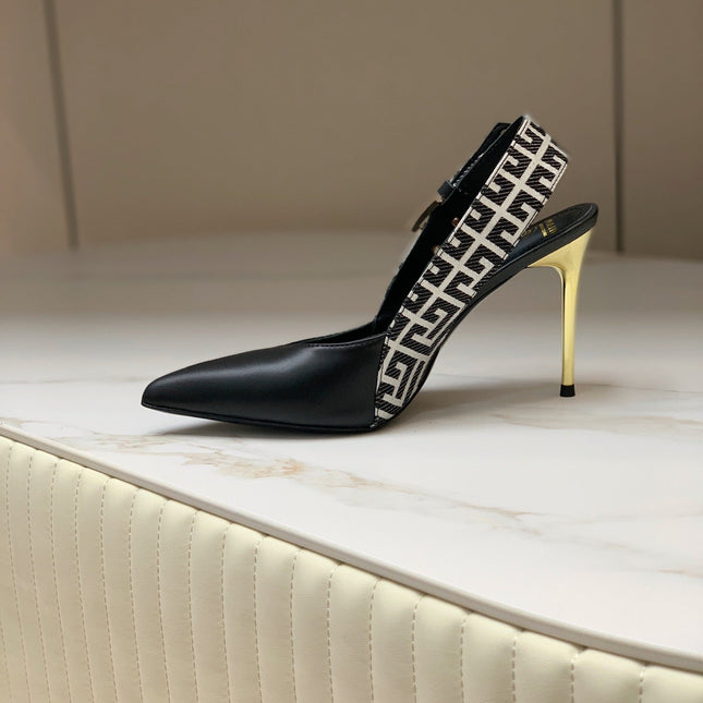 BALMAIN 25S SLINGBACK SHOES 95MM IN BLACK CALFSKIN
