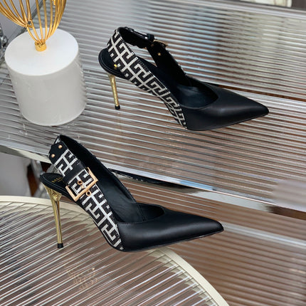 BALMAIN 25S SLINGBACK SHOES 95MM IN BLACK CALFSKIN