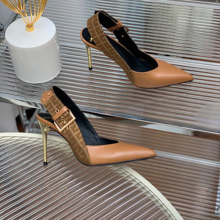 BALMAIN 25S SLINGBACK SHOES 95MM IN DARK BROWN CALFSKIN