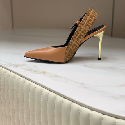 BALMAIN 25S SLINGBACK SHOES 95MM IN DARK BROWN CALFSKIN