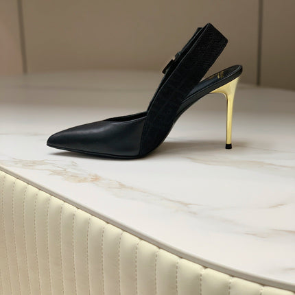 BALMAIN 25S SLINGBACK SHOES 95MM IN BLACK FULL CALFSKIN