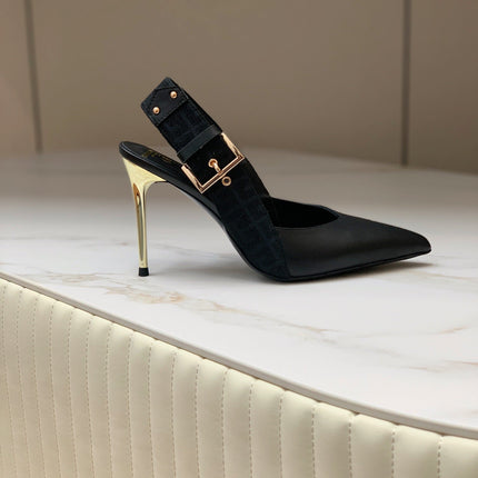 BALMAIN 25S SLINGBACK SHOES 95MM IN BLACK FULL CALFSKIN