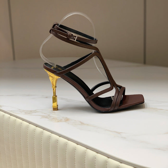 BALMAIN 25S MONETA SANDAL 95MM IN DARK BROWN CALFSKIN