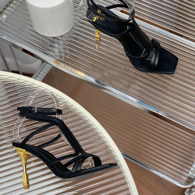 BALMAIN 25S MONETA SANDAL 95MM IN BLACK CALFSKIN